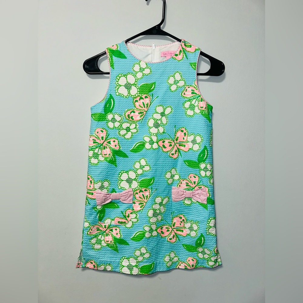 Girls 12 Lilly Pulitzer Aqua Floral Shift Dress with Pink and Green Accents